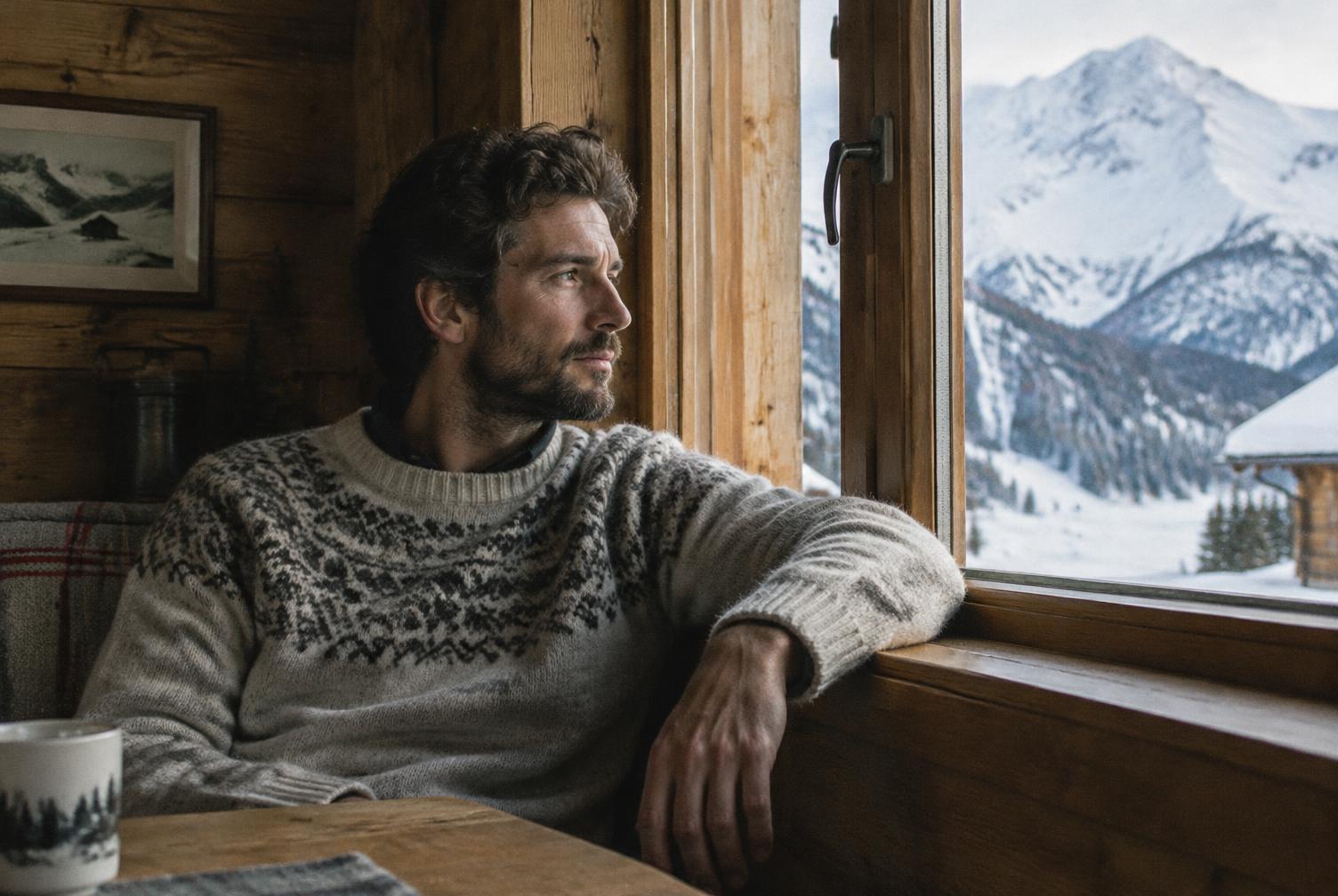 Portrait by the window of an alpine chalet